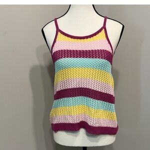 BCBGeneration Crochet Knit Striped Tank Top Boho Summer Womens Medium